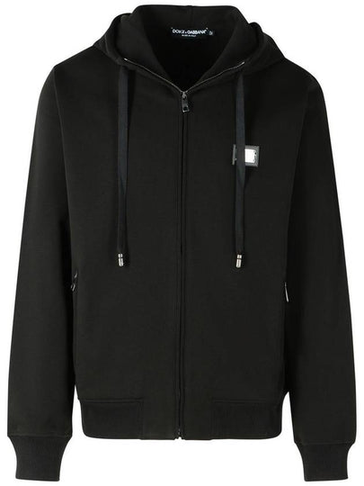 Logo Plaque Zipper Hoodie Black - DOLCE&GABBANA - BALAAN 2