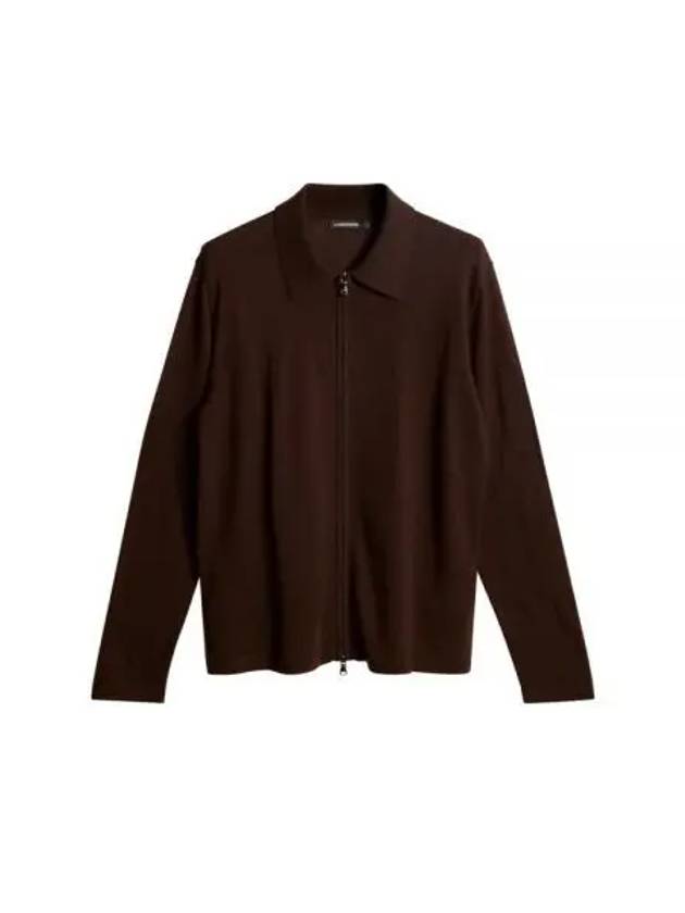 Men's Kaleb Zipper Merino Cardigan Bitter Chocolate - J.LINDEBERG - BALAAN 2