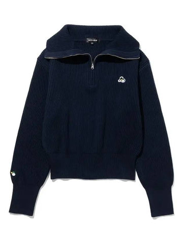 Cotton collar neck ribbed half zip-up knit NAVY - 20THHOLE - BALAAN 1