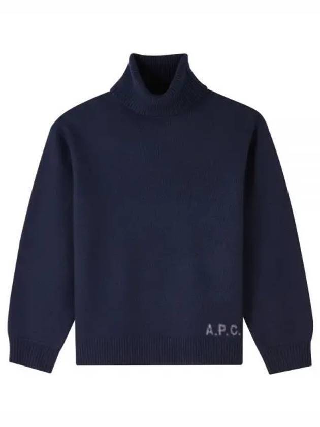 Walter Logo Merino Wool Turtleneck Dark Navy Blue - A.P.C. - BALAAN 1