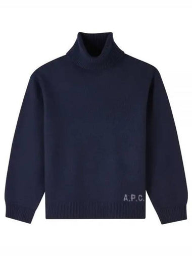 Walter Logo Merino Wool Turtleneck Dark Navy Blue - A.P.C. - BALAAN 1