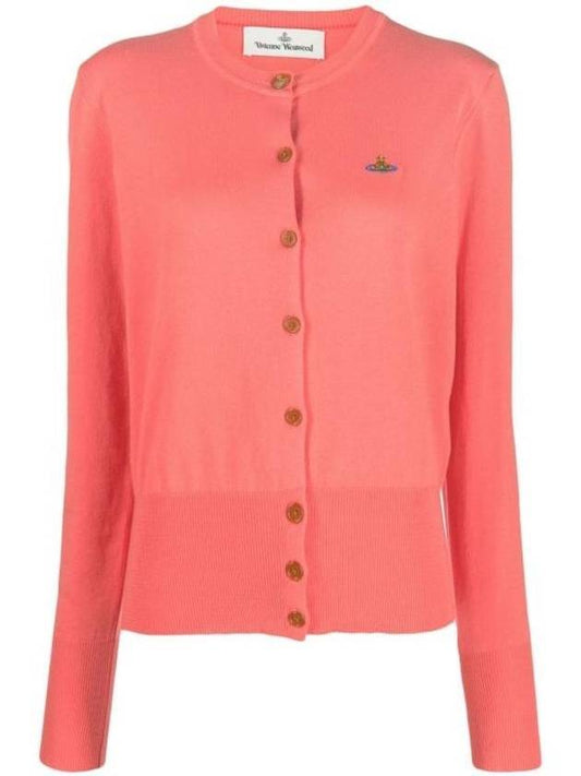 BIA Embroidered Logo Cotton Cardigan Coral - VIVIENNE WESTWOOD - BALAAN.