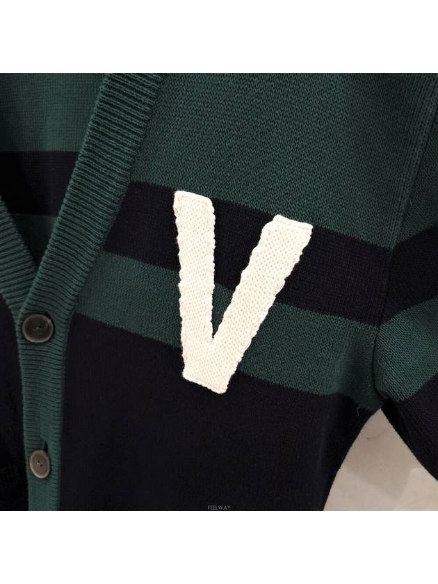 Lux You XXL V logo embroidery striped cardigan - VALENTINO - BALAAN 4