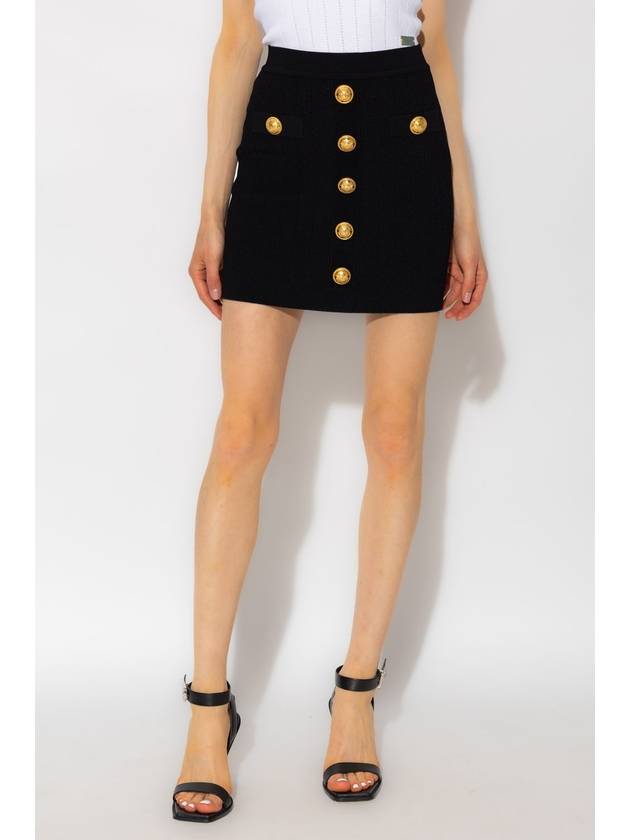 Women's Gold Button Knit A-Line Skirt Black - BALMAIN - BALAAN 4