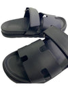 Hermes Chypre H Logo Calfskin Sandals Black - HERMES - BALAAN 4