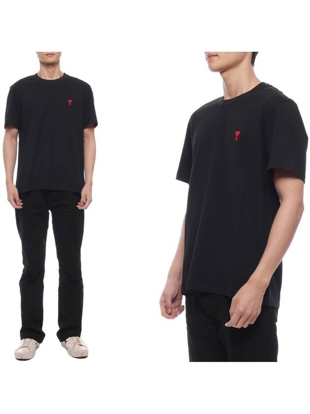 Small Heart Logo Short Sleeve T-Shirt Black - AMI - BALAAN 3