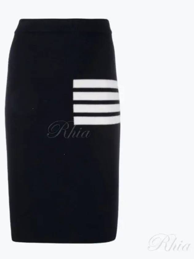 Women's Fine Merino Wool 4 Bar Stitch Pencil Skirt Navy - THOM BROWNE - BALAAN 2