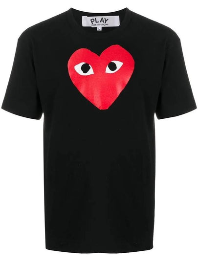 Red Big Heart Print Short Sleeve T-Shirt Black - COMME DES GARCONS - BALAAN 2