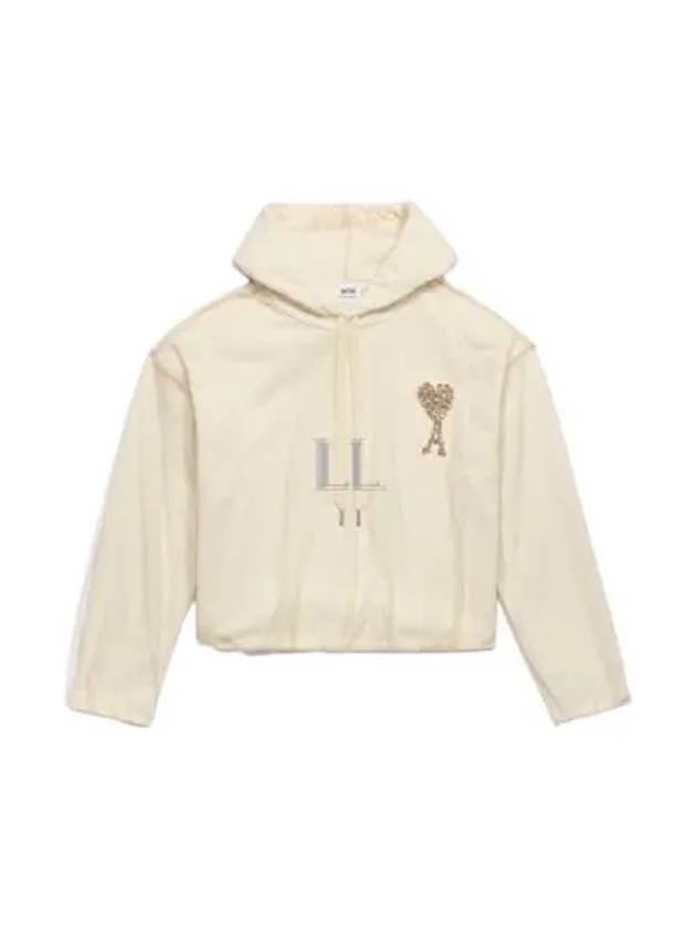 De Coeur Crystal Embroidered Logo Hoodie Champagne - AMI - BALAAN 2