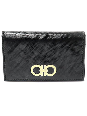 22 C330 Black Saffiano Leather Gold Plated Gancini Card Wallet - SALVATORE FERRAGAMO - BALAAN 1