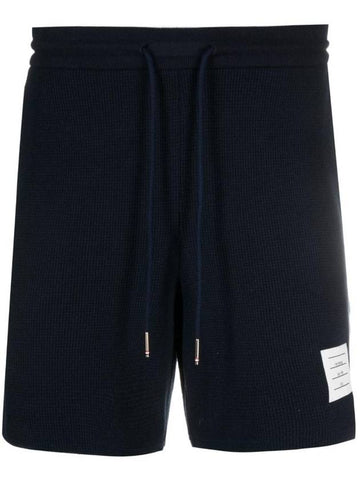 Men's Textured Cotton Shorts Navy - THOM BROWNE - BALAAN 1