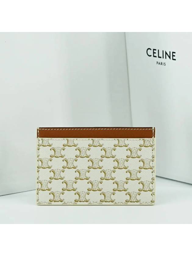 Triomphe Canvas Logo Card Wallet White Tan - CELINE - BALAAN 3