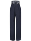 Double leather buckle belt high waist pants navy - ALAIA - BALAAN 1