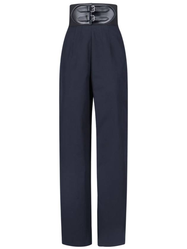 Double leather buckle belt high waist pants navy - ALAIA - BALAAN 1