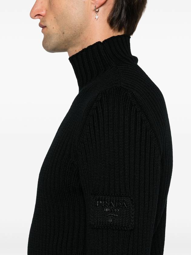 Knit logo patch wool mock turtleneck black - PRADA - BALAAN 6