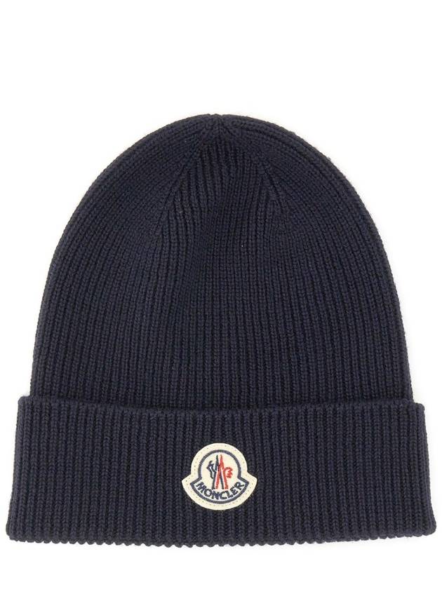 Logo Patch Wool Beanie Navy - MONCLER - BALAAN 2