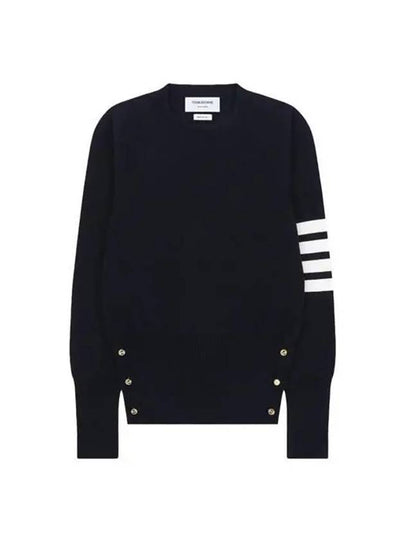 Milano Stitch Crewneck 4-Bar Cotton Crepe Knit Top Navy - THOM BROWNE - BALAAN 2