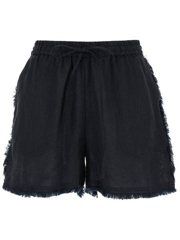 Black Shorts With Drawstring And Fringed Hem In Linen Woman - P.A.R.O.S.H. - BALAAN 1