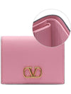 Compact V Logo Signature Calfskin Half Wallet Pink - VALENTINO - BALAAN 3