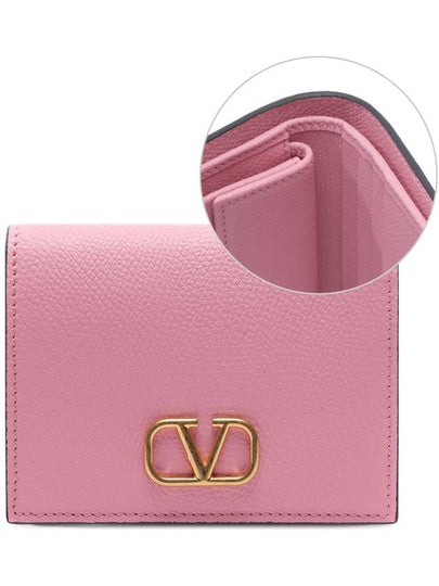 Compact V Logo Signature Calfskin Half Wallet Pink - VALENTINO - BALAAN 2