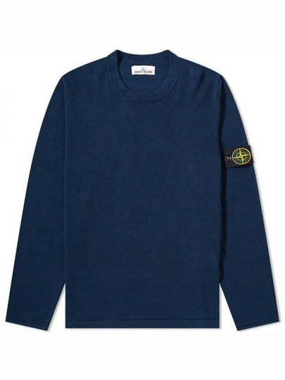 Men's Logo Wappen Crew Neck Knit Sweatshirt Navy - STONE ISLAND - BALAAN 2