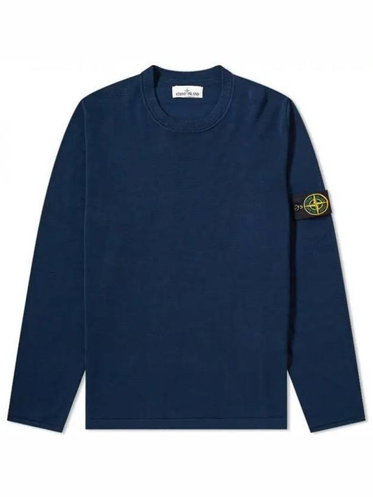 Men's Logo Wappen Crew Neck Knit Sweatshirt Navy - STONE ISLAND - BALAAN 2