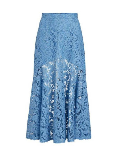 Midi Mermaid Organic Cotton Blend Lace A-Line Skirt Airy Blue - PATOU - BALAAN 2