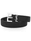 Silver Hardware Monogram Buckle Leather Belt Black - SAINT LAURENT - BALAAN 3