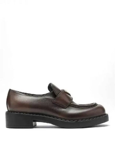 Triangular logo leather loafers - PRADA - BALAAN 1