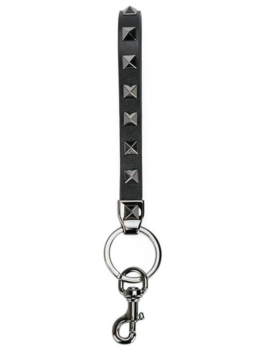 Rockstud leather key holder black - VALENTINO - BALAAN 1