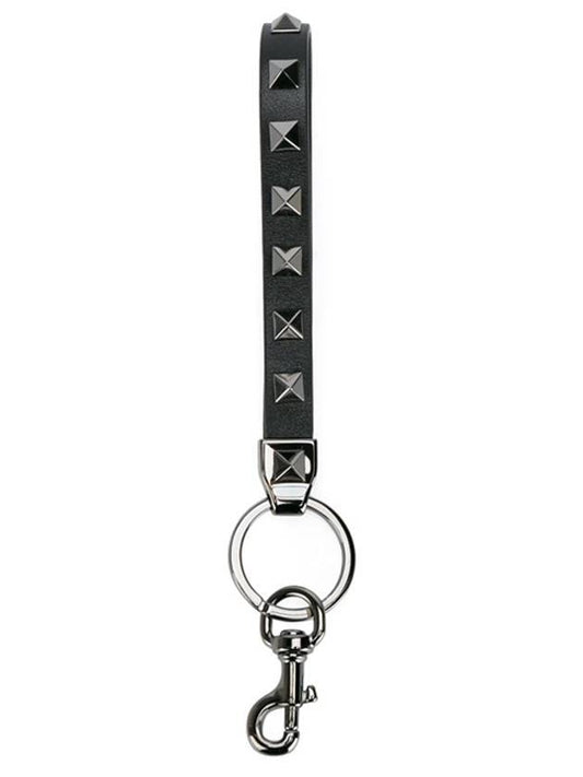 Rockstud Leather Key Holder Black - VALENTINO - BALAAN 1