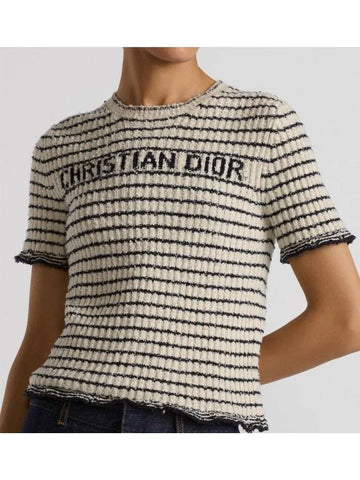 Dior Marini re Short Sleeve Top Navy Blue White Ribbed Cotton - DIOR - BALAAN 1