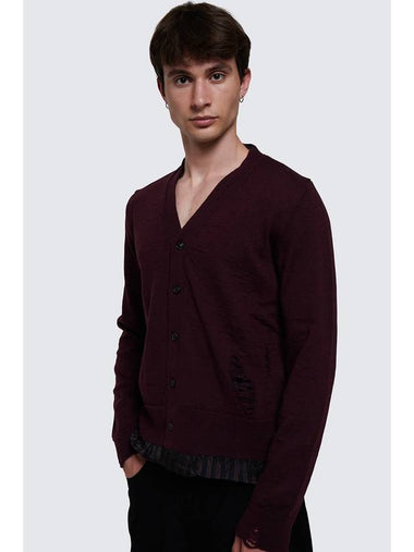 Men's Distressed Cardigan Burgundy - MAISON MARGIELA - BALAAN 1