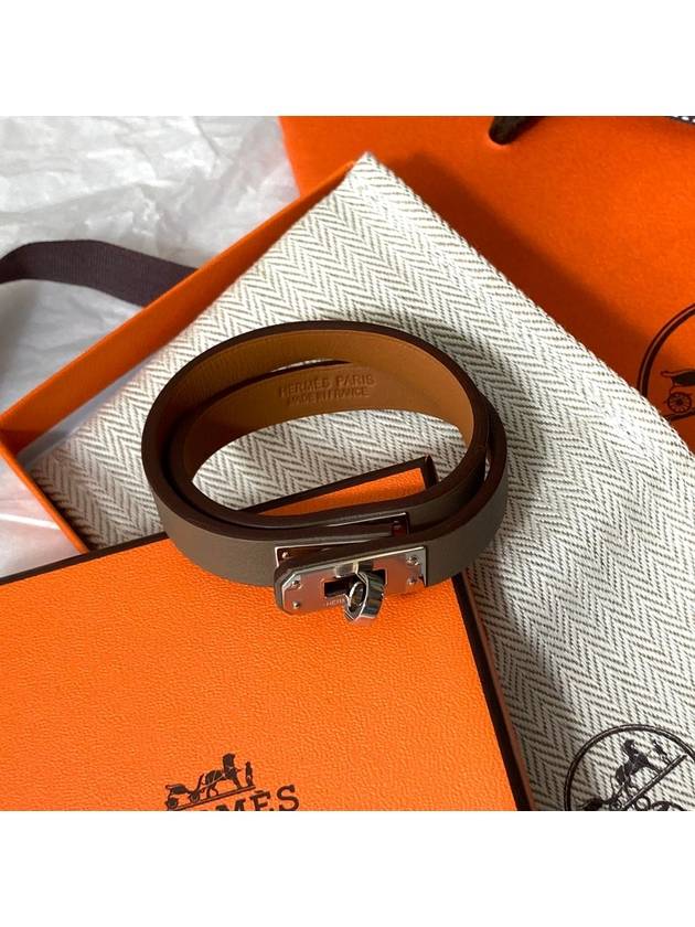 Mini Kelly Double Tour Leather Bracelet Etoupe - HERMES - BALAAN 4