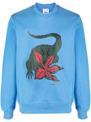 Netflix Organic Cotton Print Sweatshirt Blue - LACOSTE - BALAAN 1