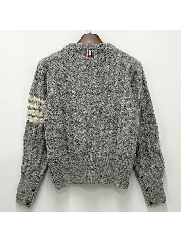 Donegal Twist Cable 4-Bar Classic Crewneck Knit Top Light Grey - THOM BROWNE - BALAAN 4