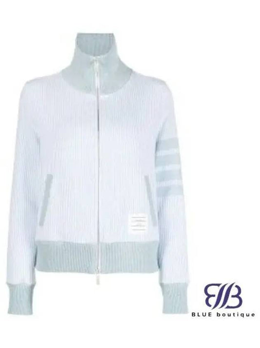 Women's 4-Bar Funnel-Neck Zip-Up Jacket Blue - THOM BROWNE - BALAAN 2