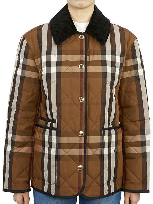 Women's Check Diamond Quilted Jacket Brown - BURBERRY - BALAAN.