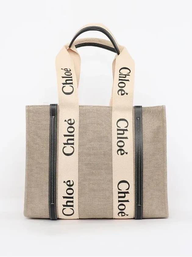 Woody Canvas Medium Tote Bag White Navy - CHLOE - BALAAN 3