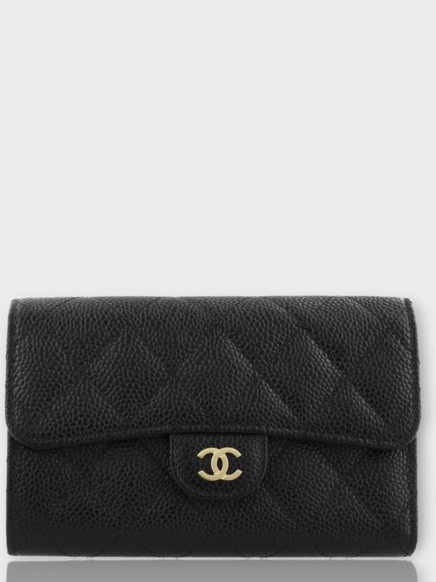 Classic Flap Caviar Gold Hardware Medium Wallet Black - CHANEL - BALAAN.