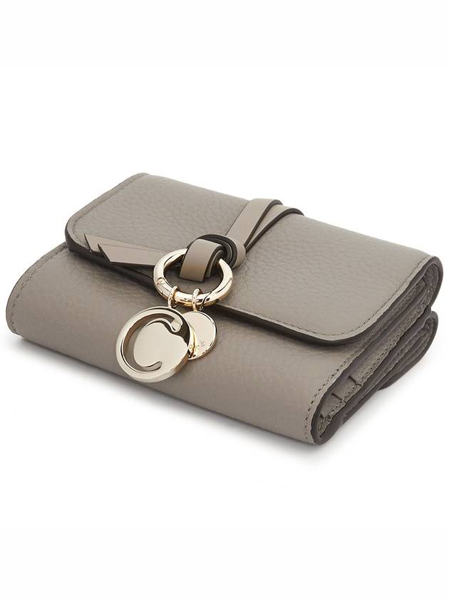 Alphabet Grain Leather Flap Small Half Wallet Grey - CHLOE - BALAAN 4