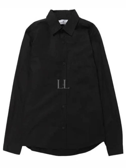 Light Cotton Embroidered Logo Over Long Sleeve Shirt Black - STONE ISLAND - BALAAN 2