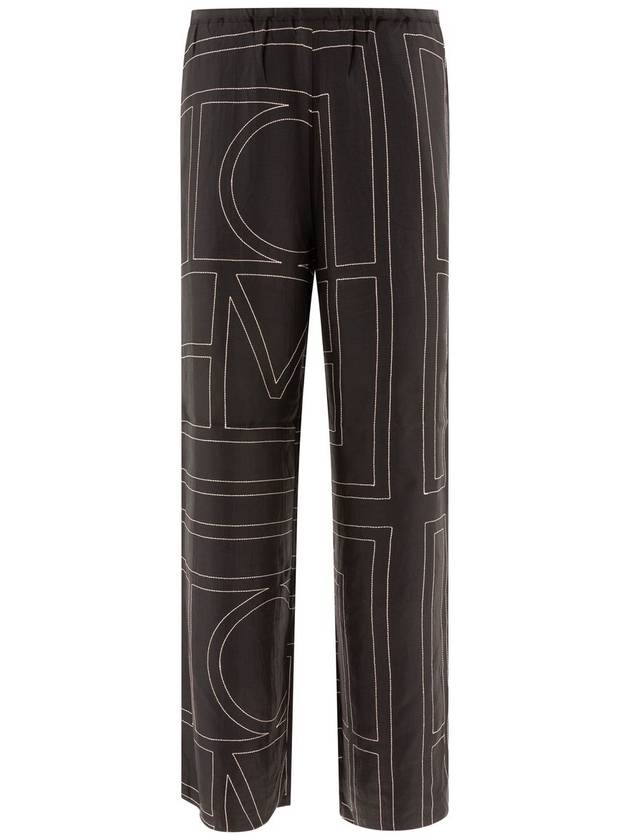 Silk Monogram Print Pyjamas Straight Pants Black - TOTEME - BALAAN 2