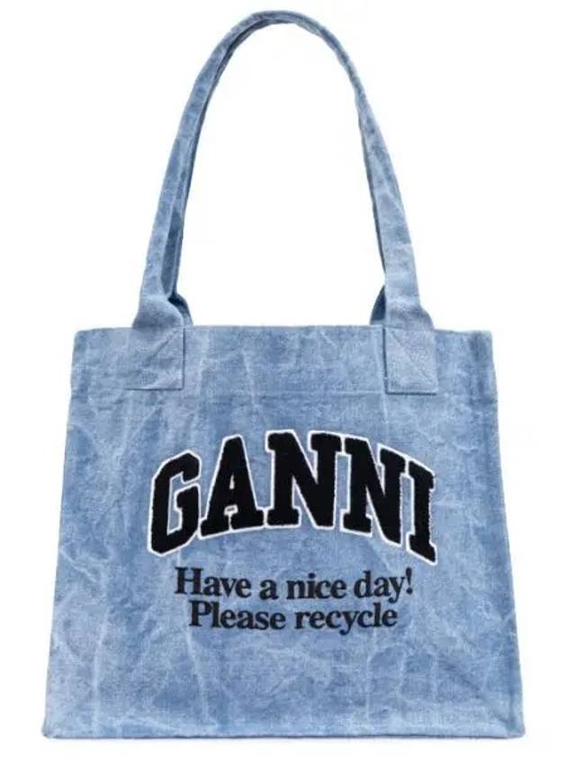 Embroidered Logo Canvas Large Tote Bag Blue - GANNI - BALAAN 2