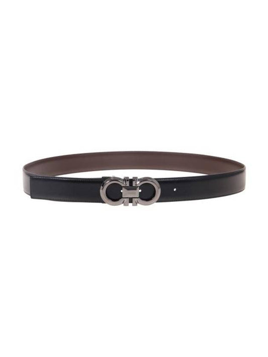 Reversible Adjustable Gancini Leather Belt Black Dark Brown - SALVATORE FERRAGAMO - BALAAN 1