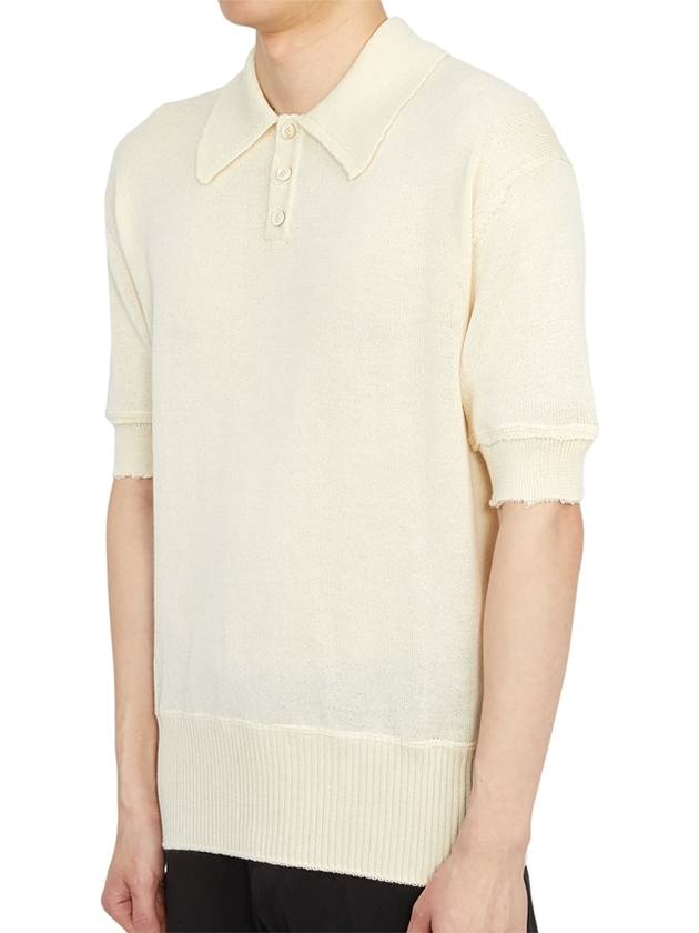 Back Stitch Wool Polo Knit Top Off White - MAISON MARGIELA - BALAAN 3