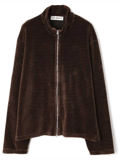 Shrunken Full Zip Polo Scoobie Stripe Velour Cardigan Brown - OUR LEGACY - BALAAN 2