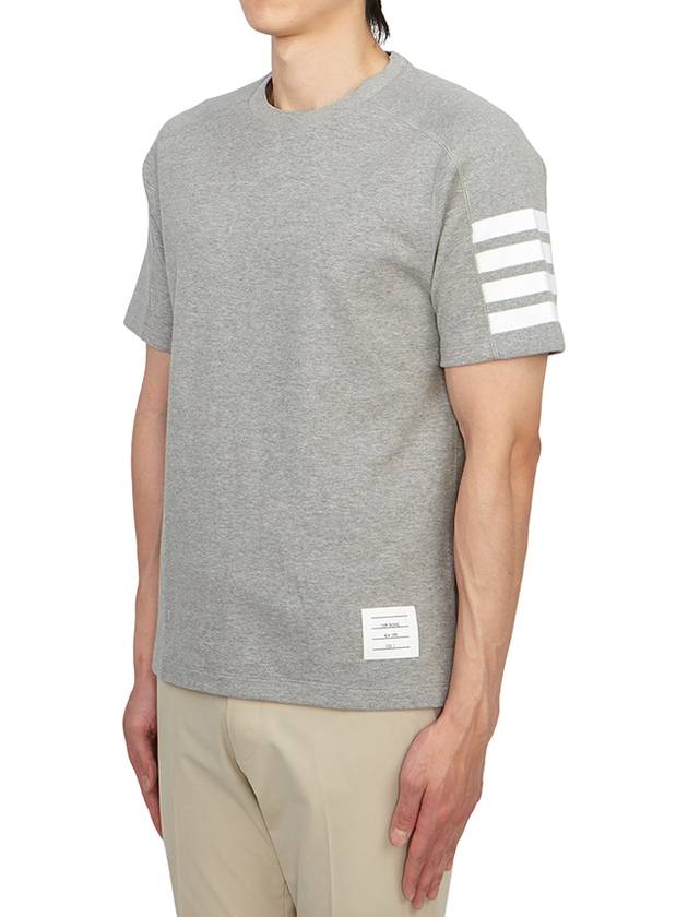 4-Bar Striped Cotton Short Sleeve T-Shirt Light Grey - THOM BROWNE - BALAAN 3