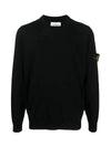 Regular Fit Crew Neck Wool Knit Top Black - STONE ISLAND - BALAAN 2