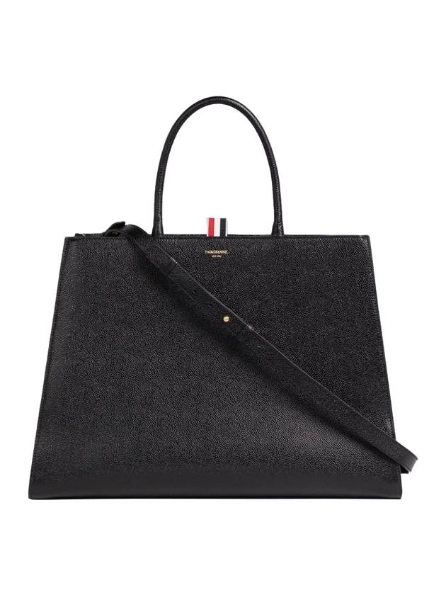 Pebble Grain Leather Large Trapeze Tote Bag Black - THOM BROWNE - BALAAN 1